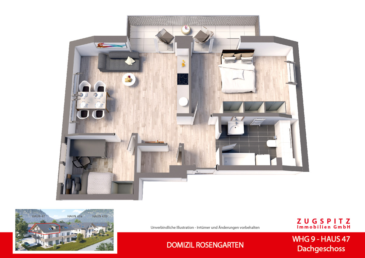 DOMIZIL ROSENGARTEN -3 Zi MIT FERIENWOHNUNG NUTZUNG -WHG09 - WHG-9_3D Grundriss (10441)