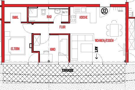 Penthouse 3 Zi. | Aufzug | Terrasse | E32 - WHG 32_260303 Grundriss (11856)