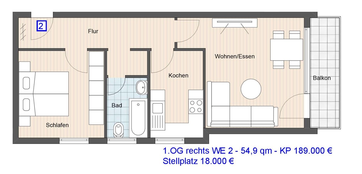 2 Zimmer Wohnung in Wohn-und Geschäftshaus in Ostfildern-Scharnhausen - 02_WE Expose Grundriss (9988)