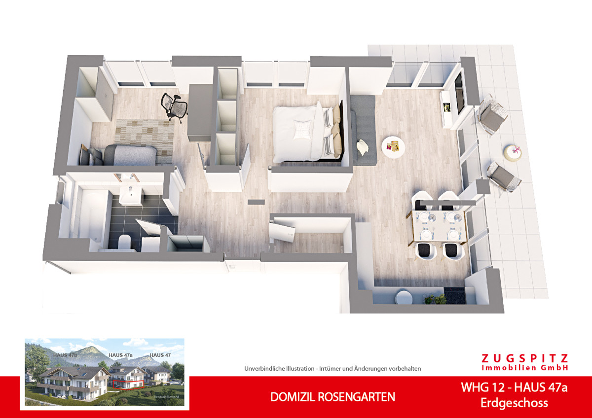 DOMIZIL ROSENGARTEN -3 Zi MIT FERIENWOHNUNG NUTZUNG -WHG12 - WHG-12_3D Grundriss (10454)