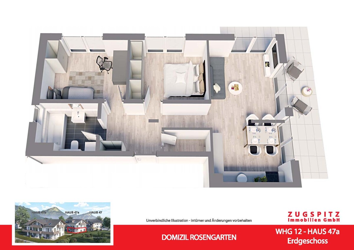 DOMIZIL ROSENGARTEN -3 Zi MIT FERIENWOHNUNG NUTZUNG -WHG12 - WHG 12 Animation 3D (12831)