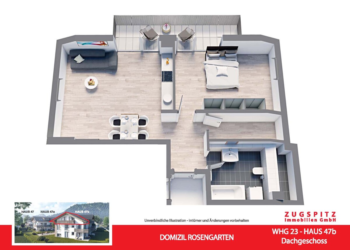 DOMIZIL ROSENGARTEN -2 Zi Wohnung -WHG23 - WHG 23 Animation 3D (12933)