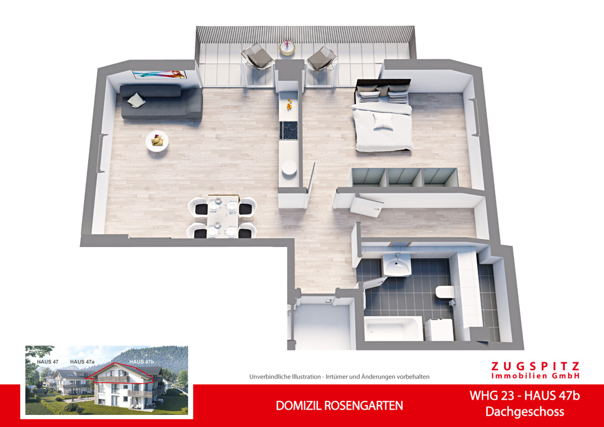 DOMIZIL ROSENGARTEN -2 Zi Wohnung -WHG23 - WHG-23_3D Grundriss (9463)