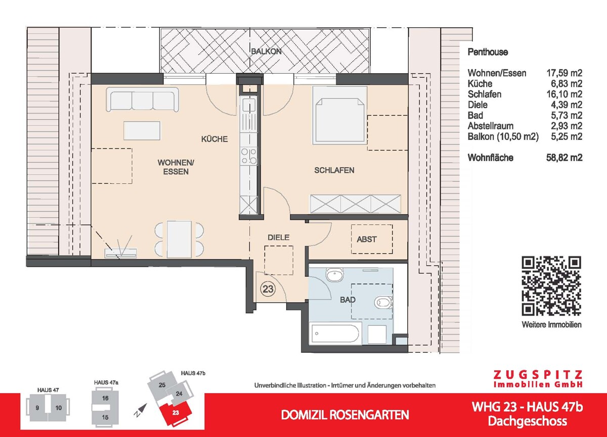 DOMIZIL ROSENGARTEN -2 Zi Wohnung -WHG23 - WHG 23 Grundriss 2D (12927)