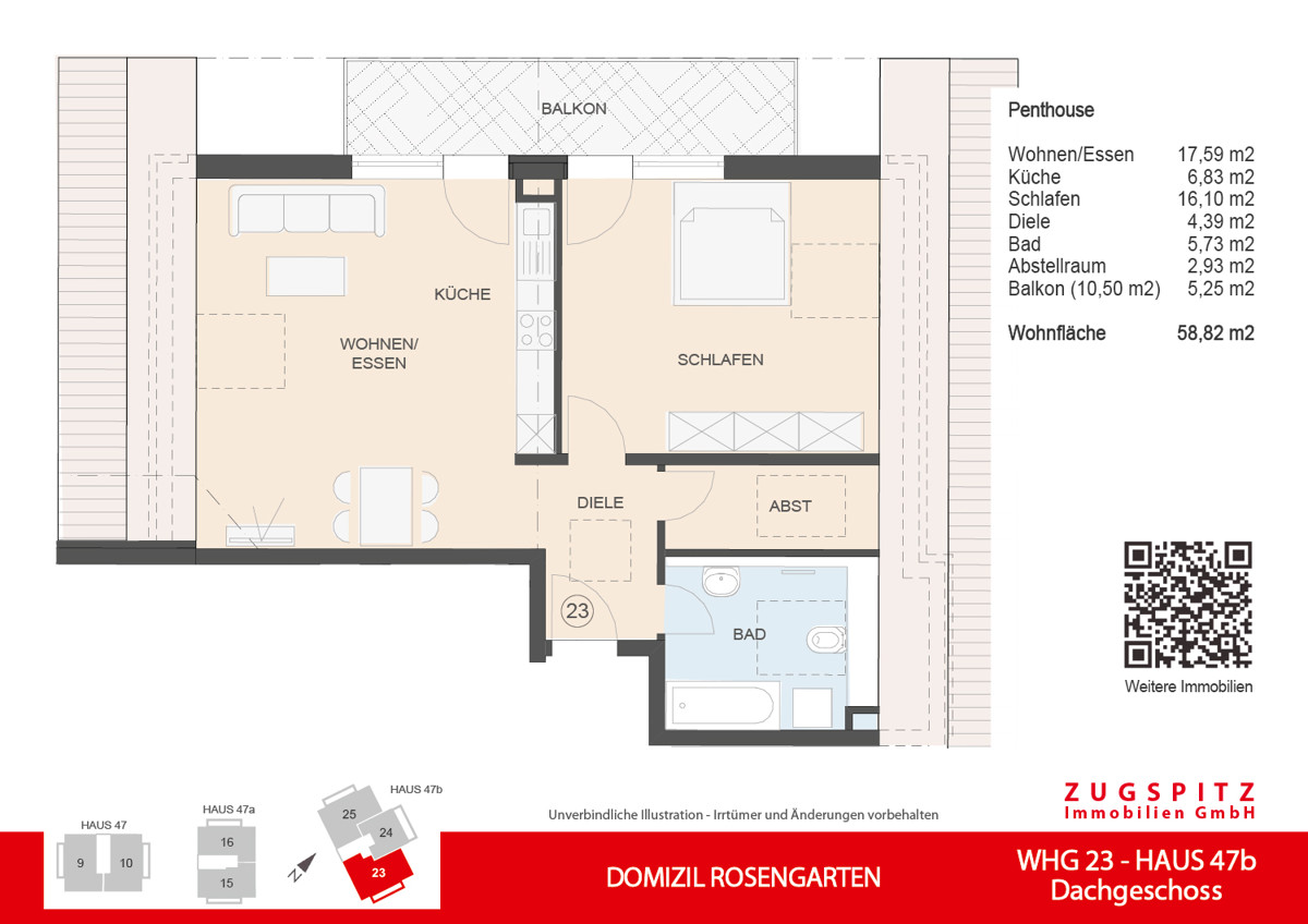DOMIZIL ROSENGARTEN -2 Zi Wohnung -WHG23 - WHG-23_2D Grundriss (9462)