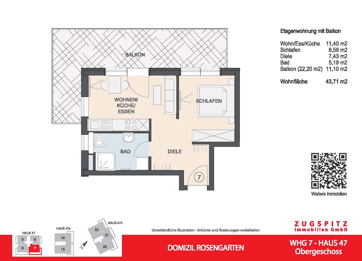 Domizil Rosengarten | 2.Zi. Wohnung mit Balkon | WHG07 - WHG 07 Grundriss 2D (14887)