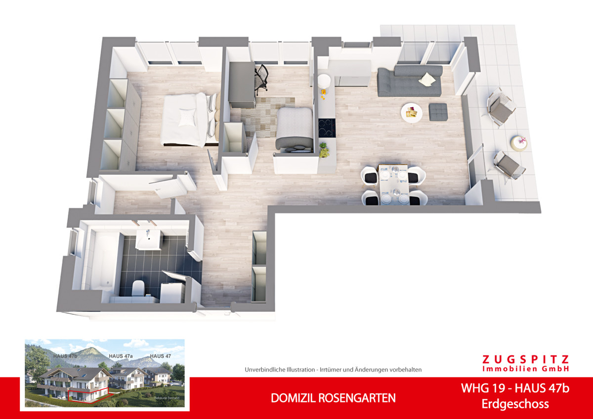 DOMIZIL ROSENGARTEN -3 Zi Wohnung -WHG19 - WHG-19_3D Grundriss (9433)