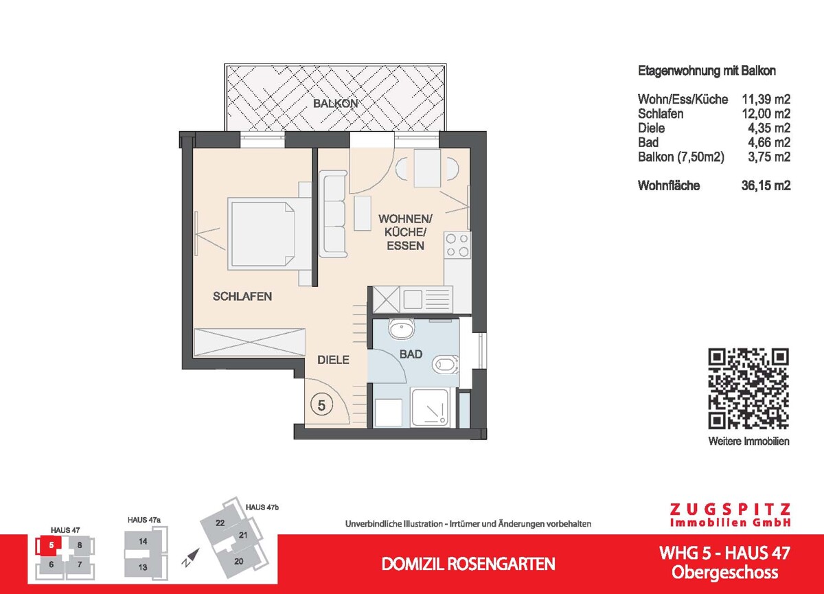 Domizil Rosengarten | 2.Zi. Wohnung mit Balkon | WHG05 - WHG 05 Grundriss 2D (14936)