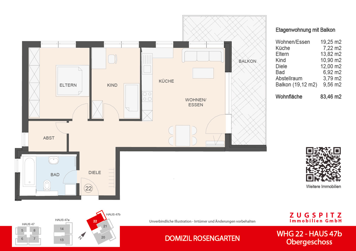 DOMIZIL ROSENGARTEN -3 Zi Wohnung -WHG22 - WHG-22_2D Grundriss (9455)