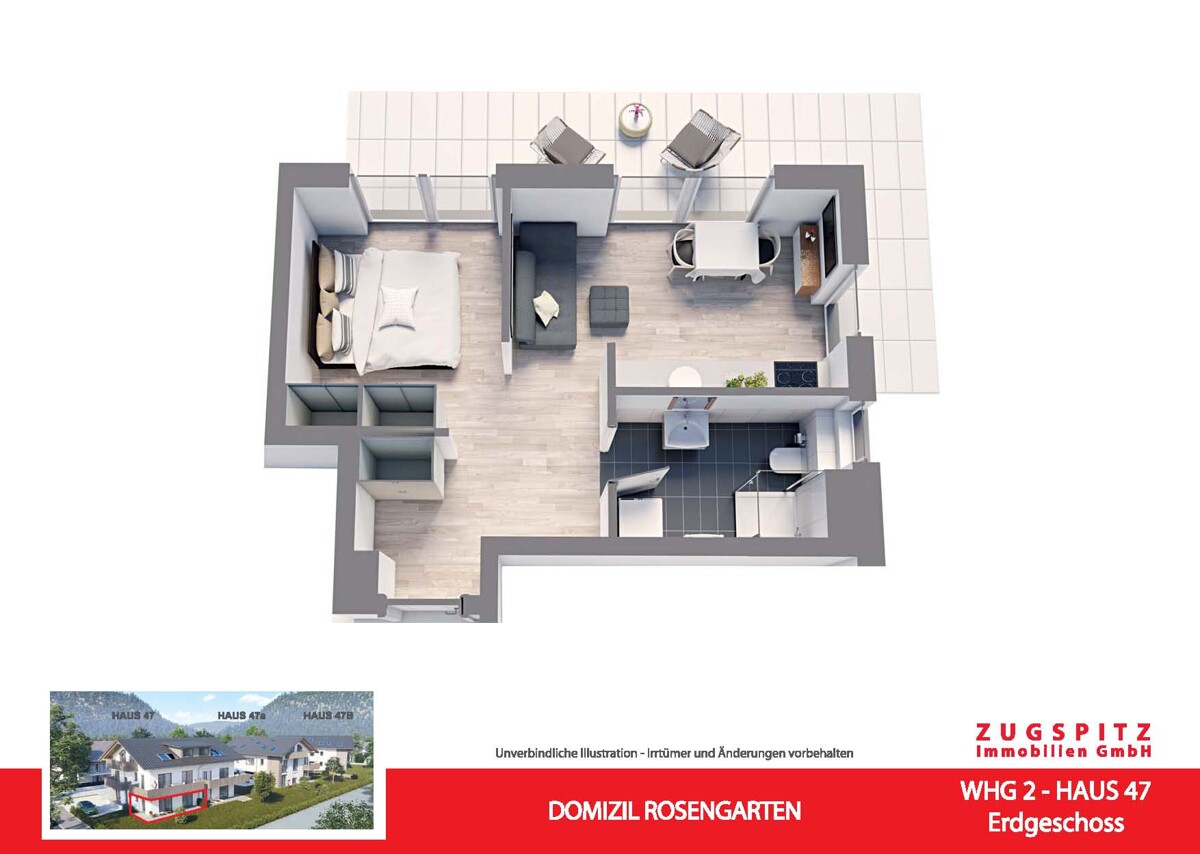 Domizil Rosengarten | 2.Zi. Terrassenwohnung | WHG02 - WHG 02 Animation 3D (14916)