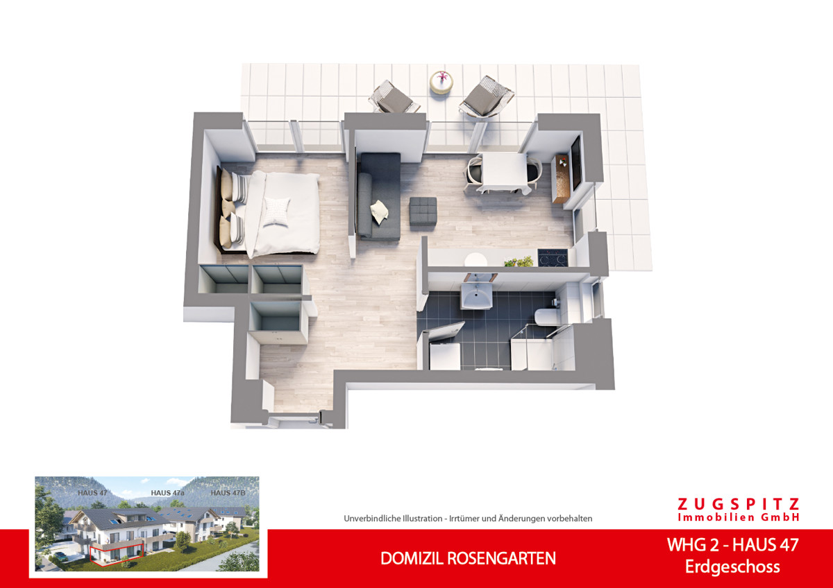 DOMIZIL ROSENGARTEN -2 Zi MIT FERIENWOHNUNG NUTZUNG -WHG02 - WHG-2_3D Grundriss (10391)