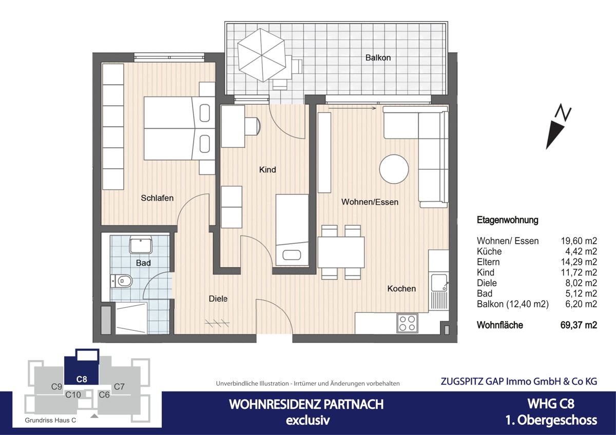 WOHNRESIDENZ PARTNACH - 3 Zi Wohnung - C08 - Grundriss C8 (13613)