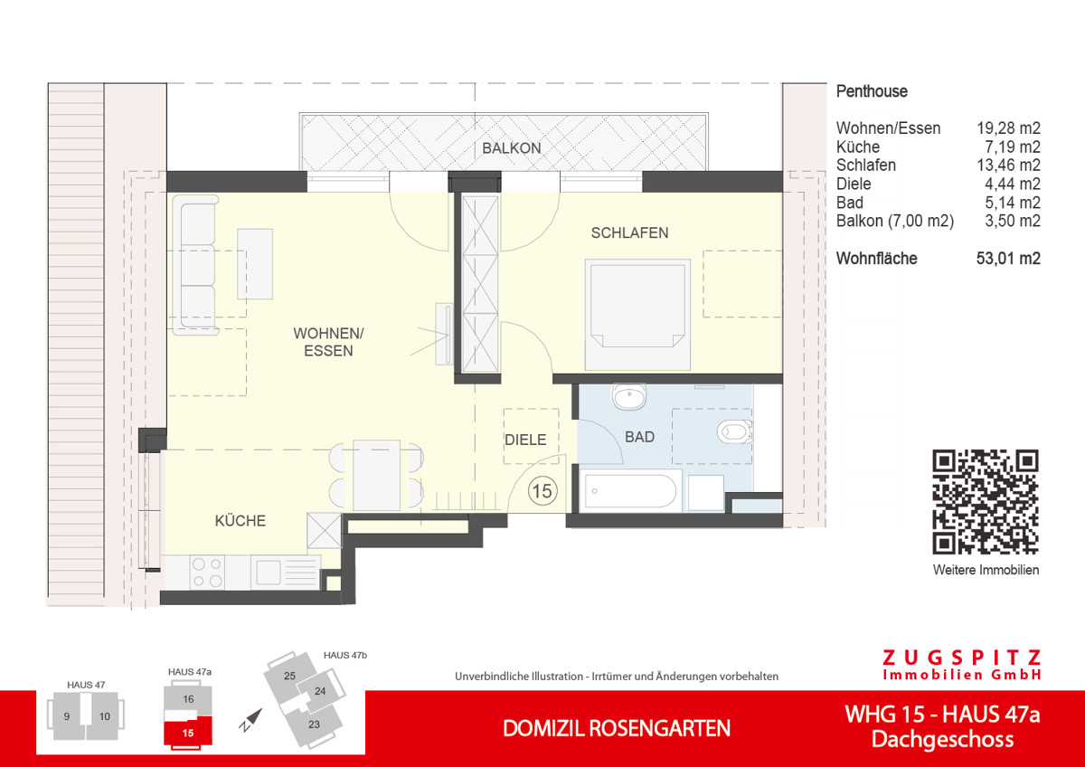 DOMIZIL ROSENGARTEN -2 Zi Wohnung -WHG15 - WHG-15_2 D Grundriss (9407)