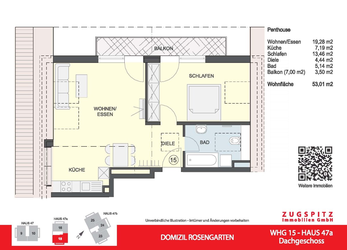 DOMIZIL ROSENGARTEN -2 Zi Wohnung -WHG15 - WHG 15 Grundriss 2D (12857)
