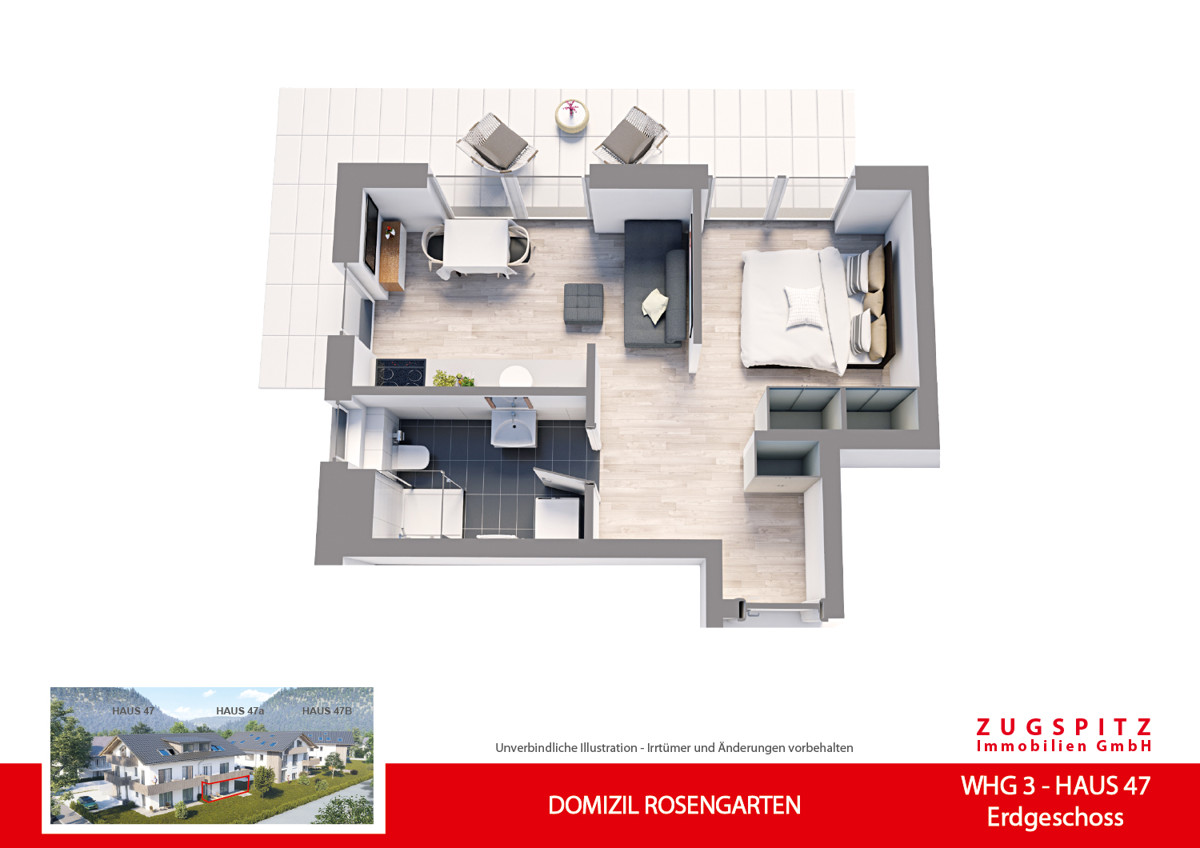 DOMIZIL ROSENGARTEN -2 Zi MIT FERIENWOHNUNG NUTZUNG -WHG03 - WHG-3_3D Grundriss (10399)