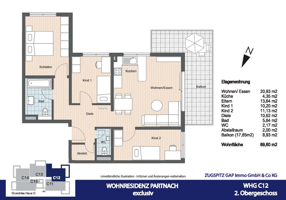 WOHNRESIDENZ PARTNACH - 4 Zi Wohnung - C12 - Grundriss C12 (11092)