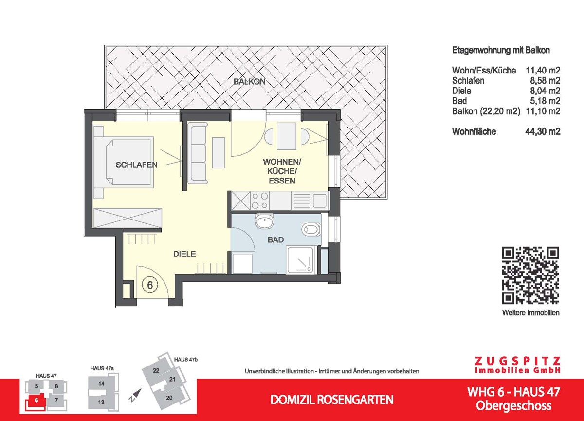 Domizil Rosengarten | 2.Zi. Wohnung mit Balkon | WHG06 - WHG 06 Grundriss 2D (14944)