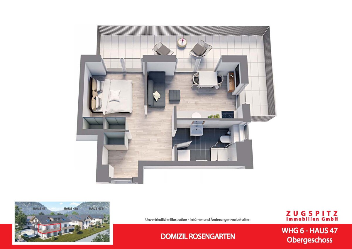 Domizil Rosengarten | 2.Zi. Wohnung mit Balkon | WHG06 - WHG 06 Animation 3D (14943)