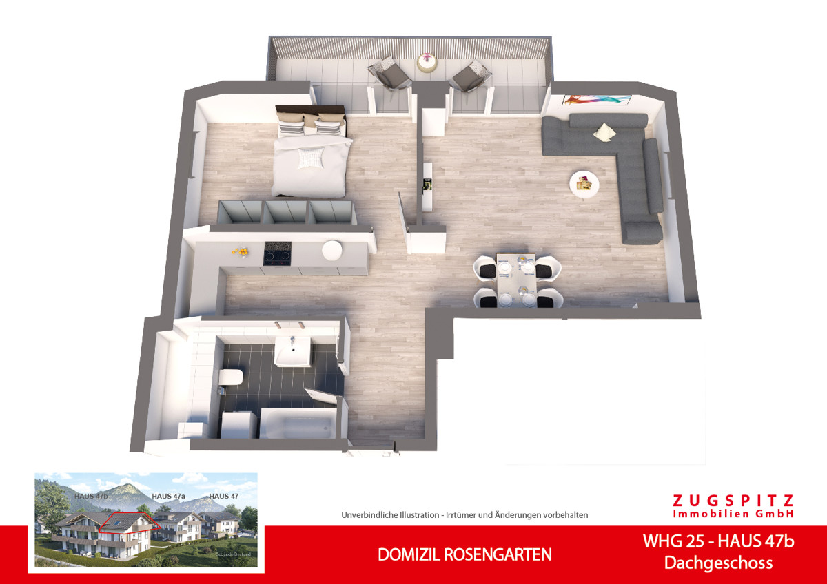 DOMIZIL ROSENGARTEN -2 Zi Wohnung -WHG25 - WHG-25_3D Grundriss (9477)