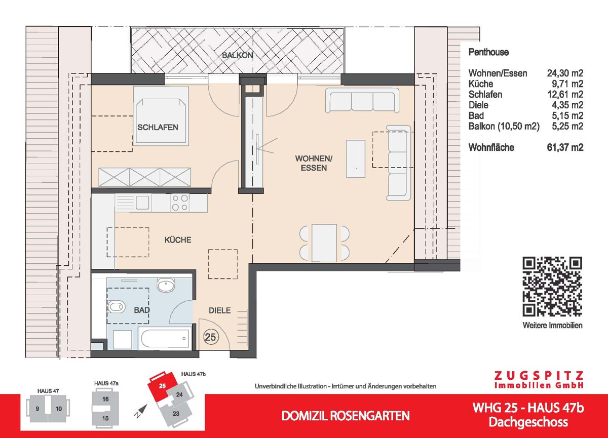 DOMIZIL ROSENGARTEN -2 Zi Wohnung -WHG25 - WHG 25 Grundriss 2D (12950)