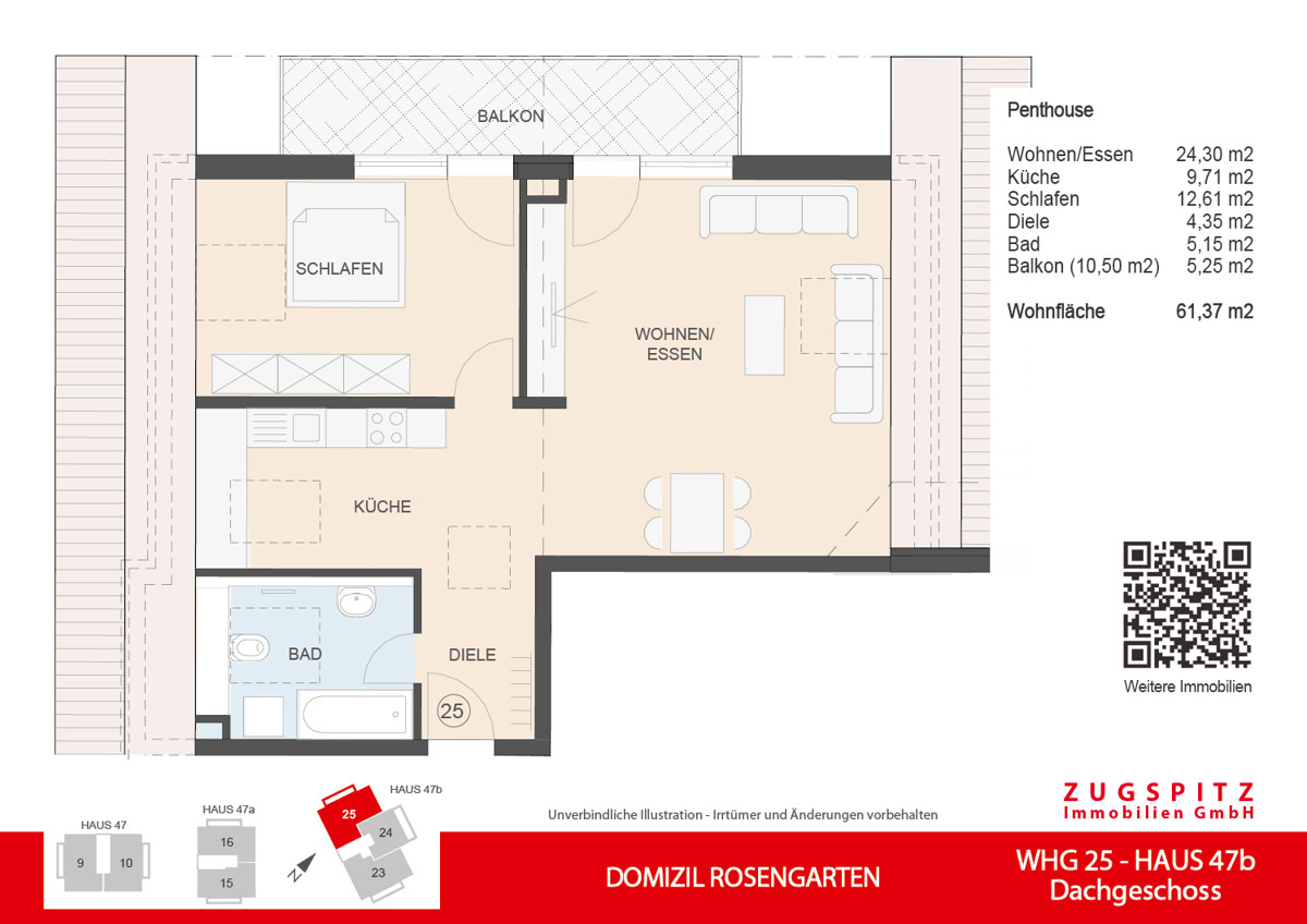 DOMIZIL ROSENGARTEN -2 Zi Wohnung -WHG25 - WHG-25_2D Grundriss (9476)
