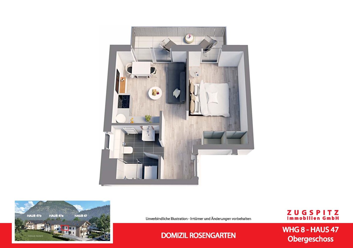 Domizil Rosengarten | 2.Zi. Wohnung mit Balkon | WHG08 - WHG 08 Animation 3D (14895)