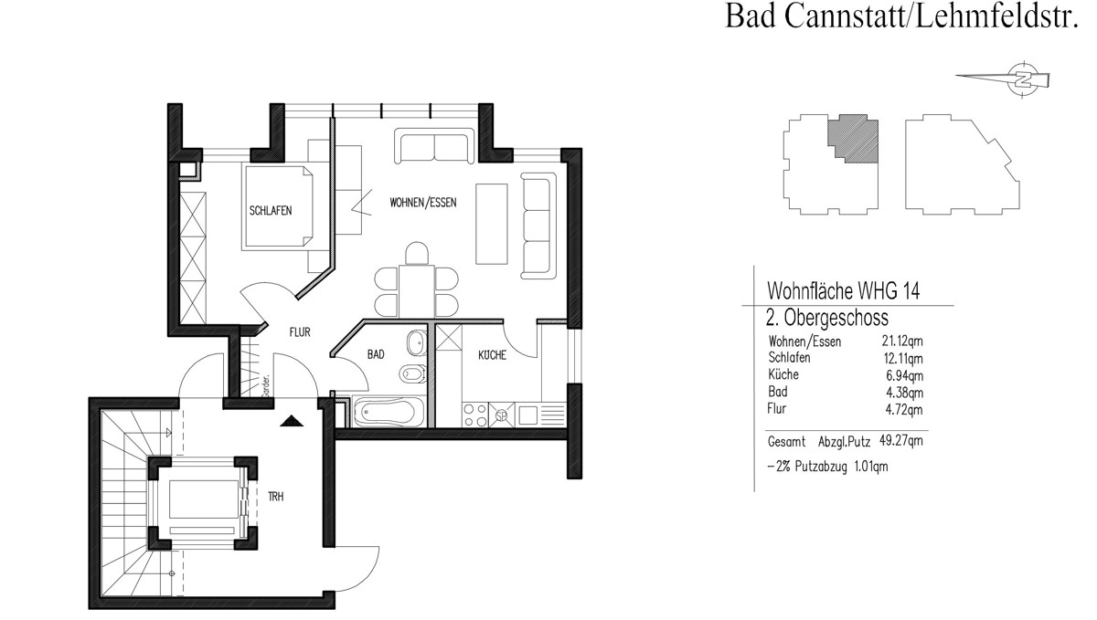 2 Zimmer Wohnung mit Aufzug - Grundriss (11305)