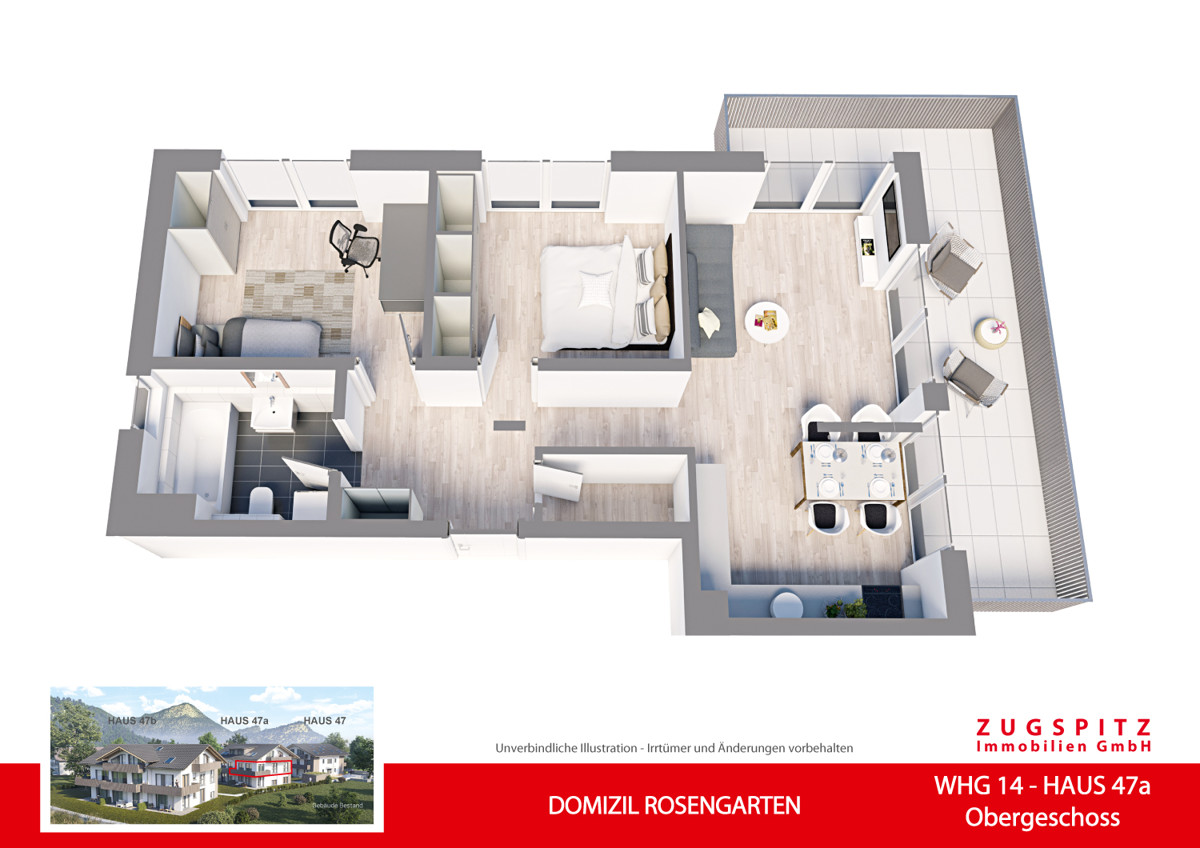 DOMIZIL ROSENGARTEN -3 Zi MIT FERIENWOHNUNG NUTZUNG -WHG14 - WHG-14_3D Grundriss (10469)