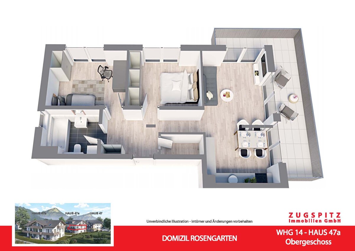 DOMIZIL ROSENGARTEN -3 Zi MIT FERIENWOHNUNG NUTZUNG -WHG14 - WHG 14 Animation 3D (12848)
