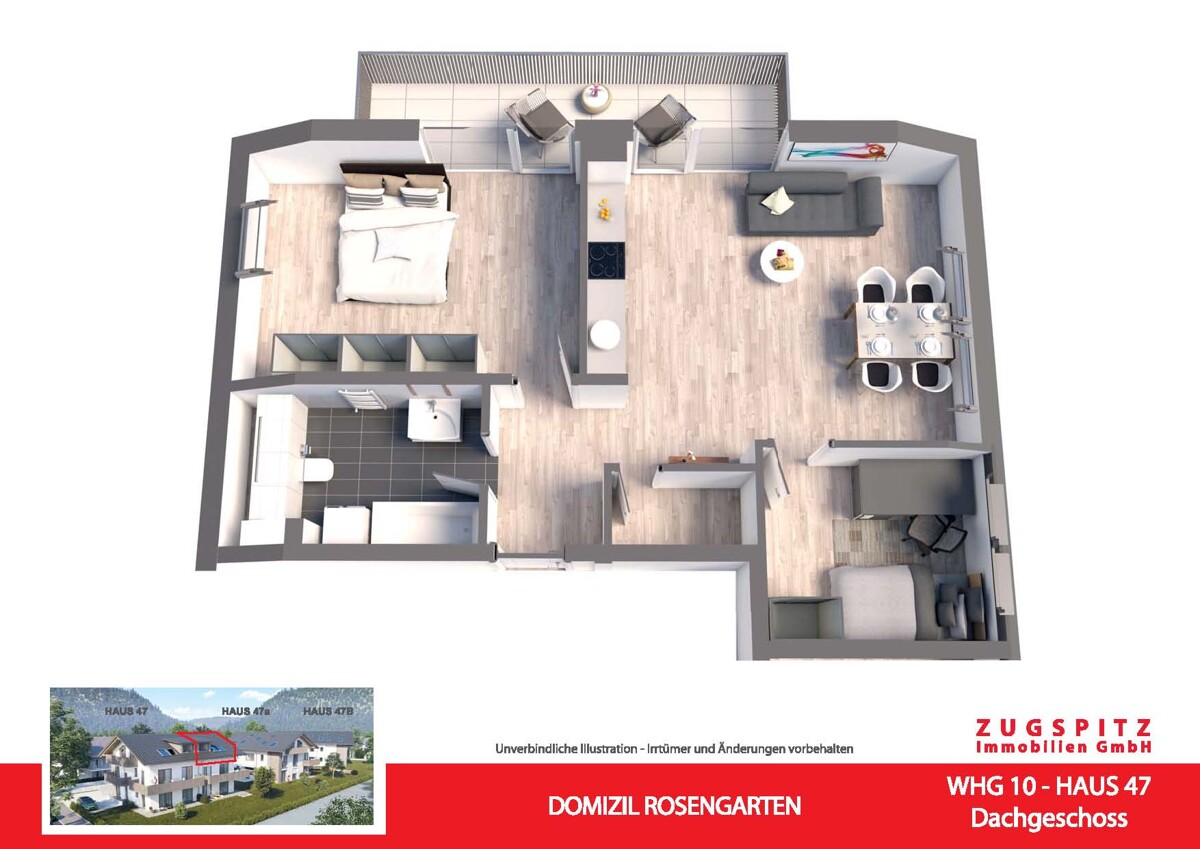 DOMIZIL ROSENGARTEN -3 Zi MIT FERIENWOHNUNG NUTZUNG -WHG10 - WHG 10 Animation 3D (12737)