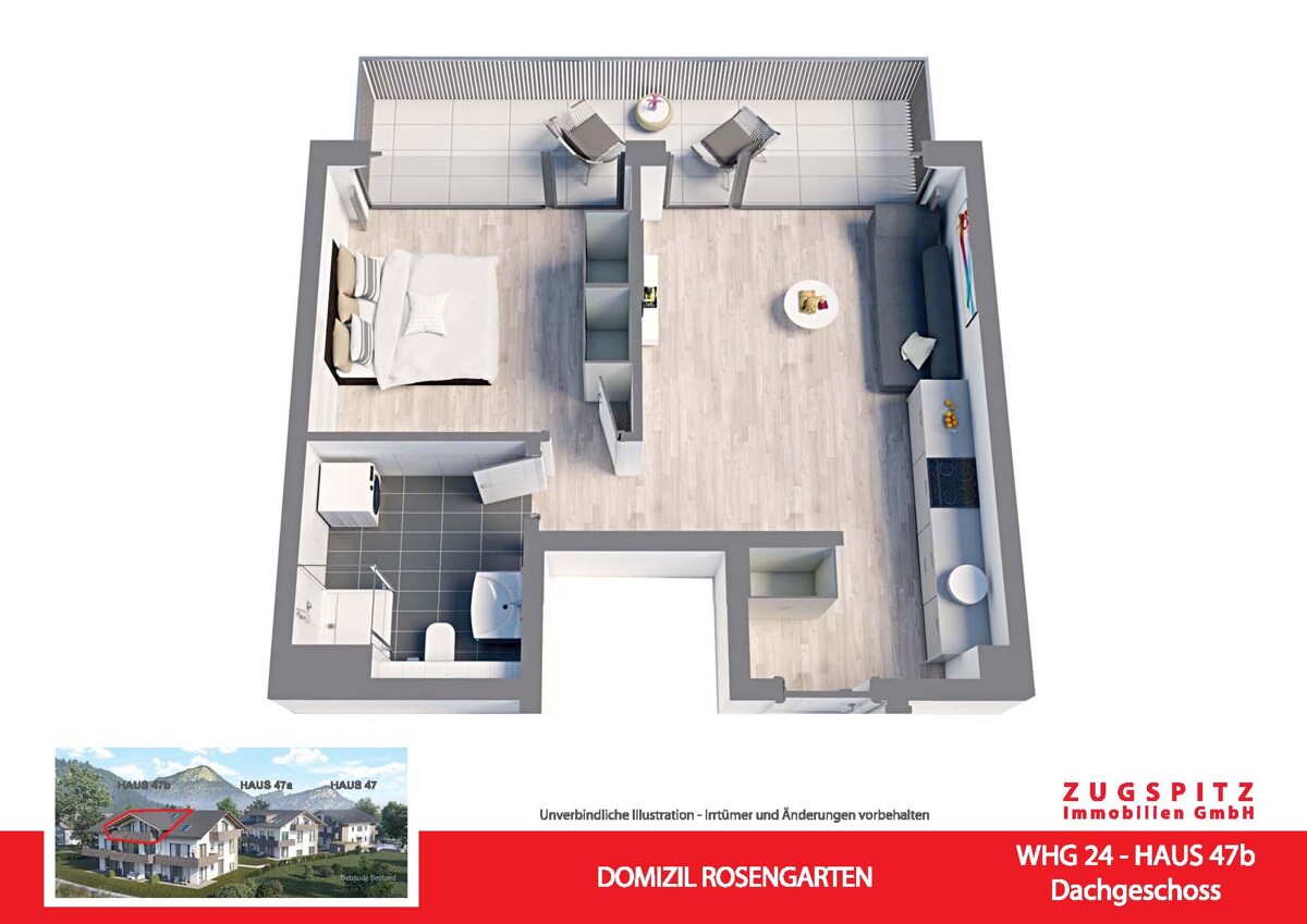DOMIZIL ROSENGARTEN -2 Zi Wohnung -WHG24 - WHG 24 Animation 3D (12942)