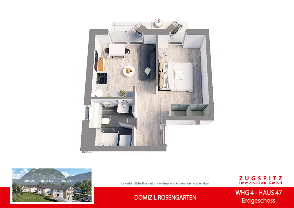 DOMIZIL ROSENGARTEN -2 Zi MIT FERIENWOHNUNG NUTZUNG -WHG04 - WHG-4_3D Grundriss (10403)