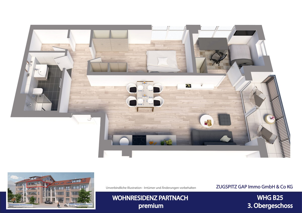 WOHNRESIDENZ PARTNACH - 3 Zi Wohnung - B25 - 3D Animation (13601)