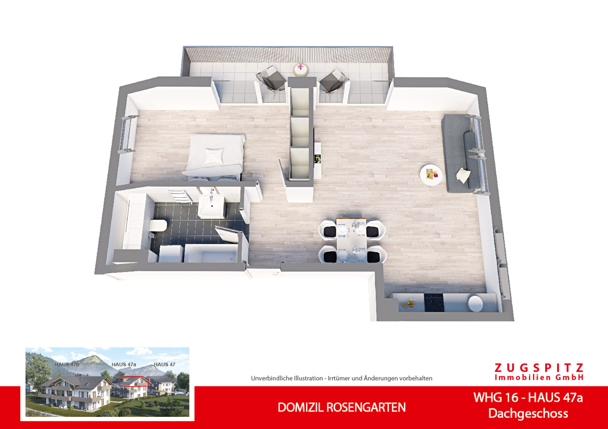 DOMIZIL ROSENGARTEN -2 Zi Wohnung -WHG16 - WHG-16_3D Grundriss (9414)