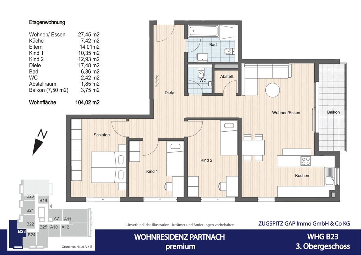 WOHNRESIDENZ PARTNACH - 4 Zi Wohnung - B23 - Grundriss B23 (10647)