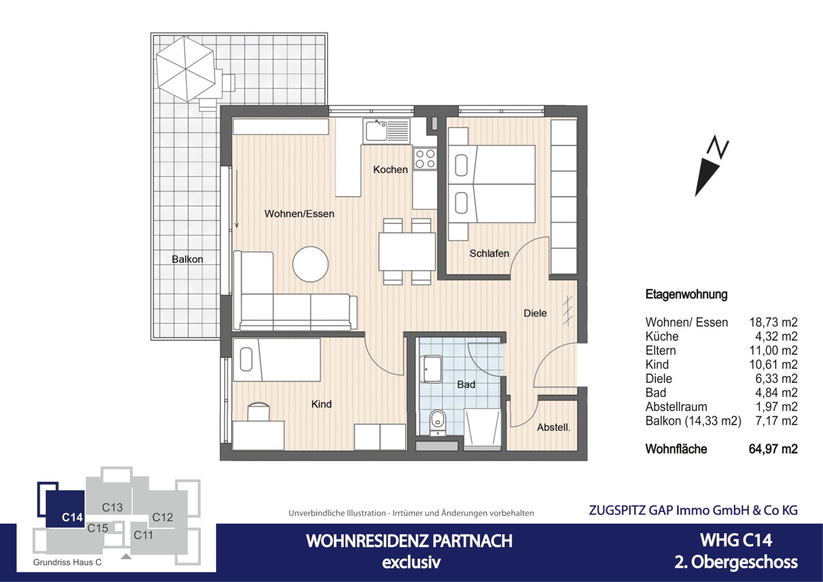 WOHNRESIDENZ PARTNACH - 3 Zi Wohnung - C14 - Grundriss C14 (10845)