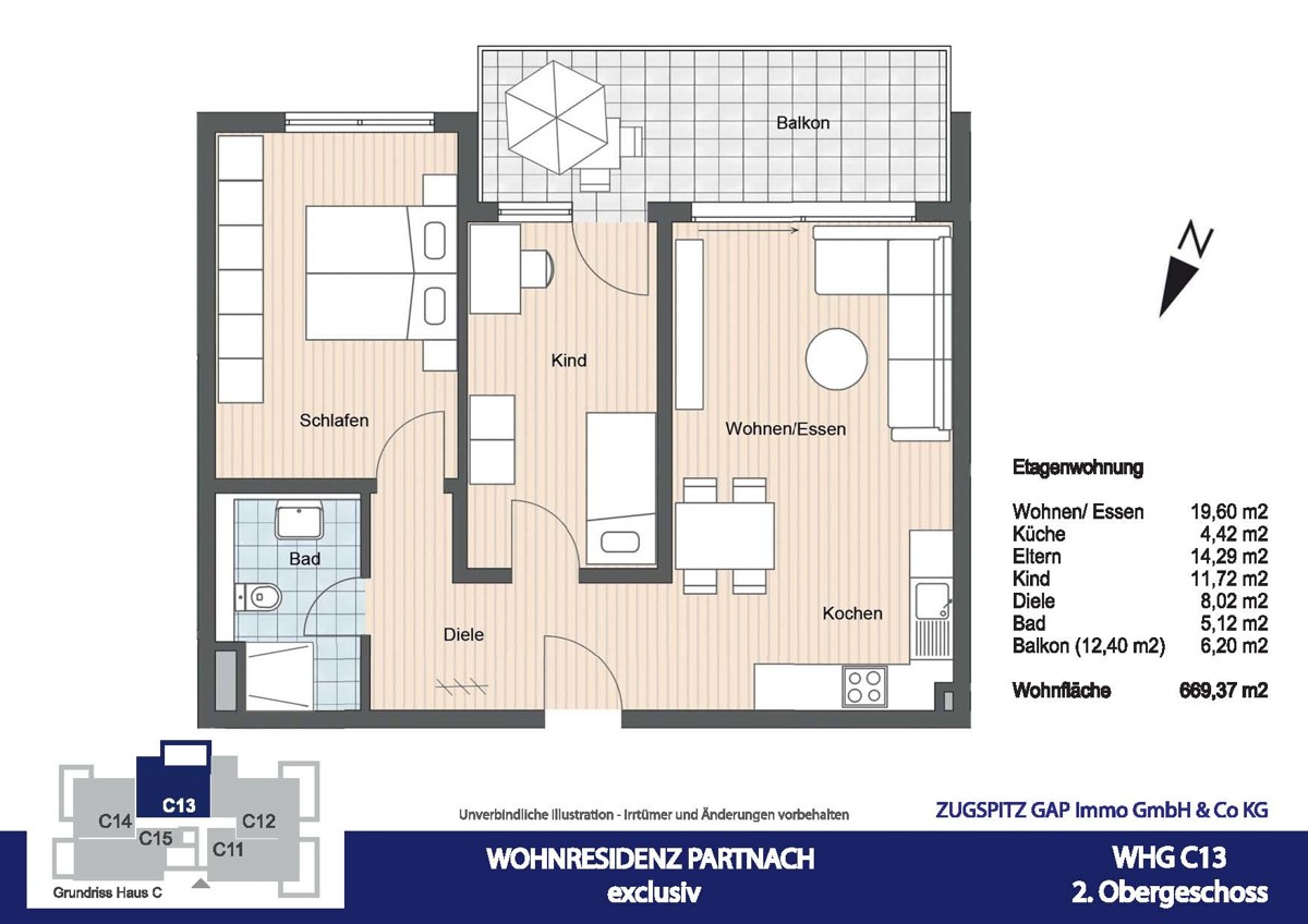WOHNRESIDENZ PARTNACH - 3 Zi Wohnung - C13 - C13_2D Grundriss (13901)